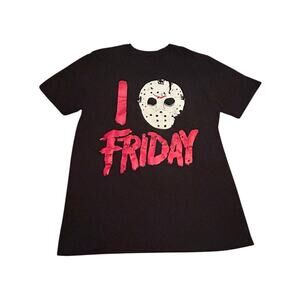 Friday The 13th I Love Friday Black Short Sleeve 100% Cotton T-Shirt Kids Sz Med